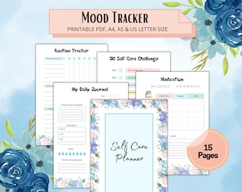 Self Care Planner: Wellness Journal, Mood & Gratitude Tracker (Digital Download)