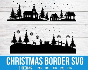 Weihnachtsrand-Svg-Bundle, Schneeszene geschnitten, Winterszene-Svg, Weihnachtskranz-Svg, Weihnachtsgrenze Png, frohe Weihnachten svg, Png-Bundle