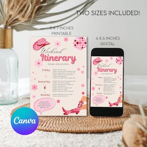 Bachelorette Party Invitation Template, Nashville Party Invite, Western Bachelorette Party, Disco Pink Cowgirl Itinerary Party Template