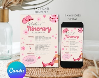 Bachelorette Party Invitation Template, Nashville Party Invite, Western Bachelorette Party, Disco Pink Cowgirl Itinerary Party Template