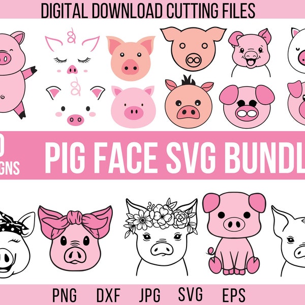 20 Pig Png Bundle, Pig Svg, Farm Animal Svg, Show Pig Svg, Pig Clipart, Cute Pig Svg, Baby Pig Svg, Pig Cut File, Pig Face Svg, Pig Vector