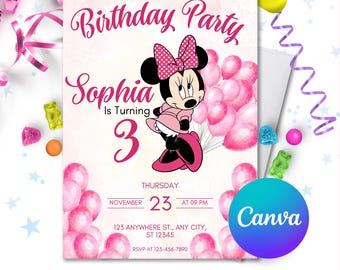 Editable Minnie Invitation Pink Minnie Mouse Invite | Birthday Invitation Template | Minnie Mouse Invites Printable Birthday Invite Download