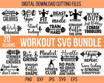 Workout SVG Bundle - Gym Fitness Designs (Digital Download)