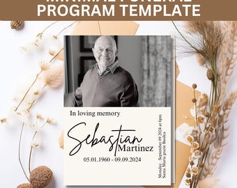 Plantilla editable para servicio conmemorativo: programa funerario minimalista para celebrar la vida / Programa conmemorativo y funerario imprimible DESCARGA INMEDIATA