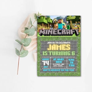 Editable Minecraft Birthday Invite, Minecrafter birthday invitations, Editable Birthday Templates, Gamer invitations, Minecraft Game Invite image 3