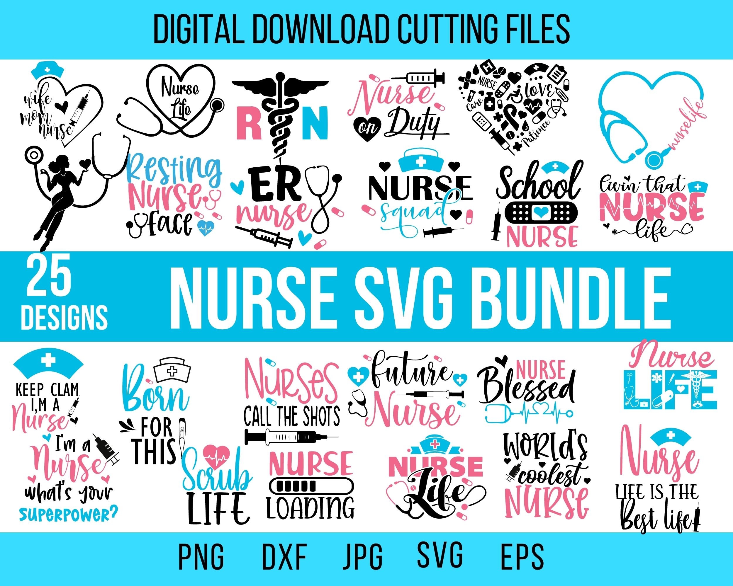 25 Nurse Svg Bundle Nurse Life Svg Stethoscope Svg Nursing Etsy