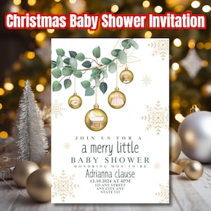 Christmas Baby Shower Invitation | Merry Little Baby Shower Invite | Winter Wonderland Baby Shower Invitation | INSTANT DOWNLOAD Template