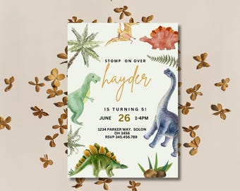 Pastell Dinosaurier Geburtstagseinladung, Mädchen drei Rex Party bearbeitbar einladen, süße Dino rosa Vorlage, druckbare Pastell Dino, sofortiger Download