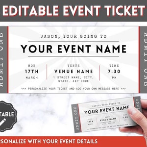 Event Ticket Template, EDITABLE DIY Event Printable, Surprise Getaway