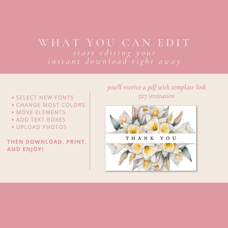 Printable Thank You Card - Floral Card With Flowers | Foldable Thanks ...