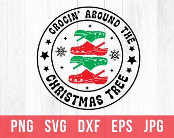Crocin alrededor del árbol de Navidad Svg, árbol de Navidad Svg, Rockin Around Svg, camisa navideña Svg, clipart navideño, archivo Svg para Cricut,