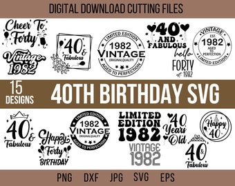 40th Birthday SVG Designs – Vintage 1982, Milestone Celebrations (Digital Files)