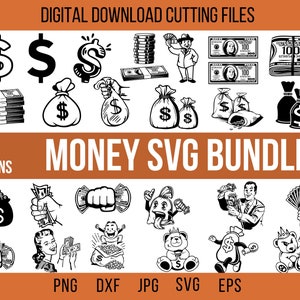 Pacchetto Svg denaro, Png denaro, Clipart denaro, Banconota da un dollaro Svg, Sacco di soldi Png, Sacco di soldi Svg, Simbolo del dollaro Svg, Clipart sacco di soldi, Dollaro Svg,