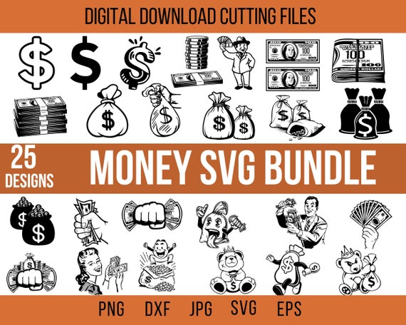 Money SVG Bundle: Dollar Bill Clipart, Money Bag PNG (Digital Download)