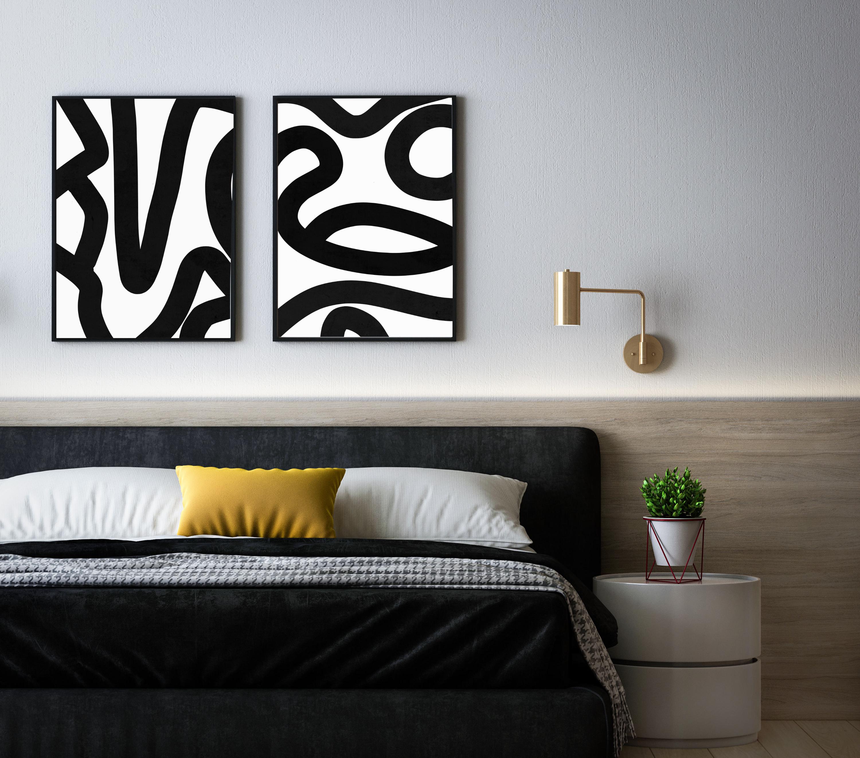 Wall Art Set of 3 Abstract Art Black and White Prints Minimalist ...