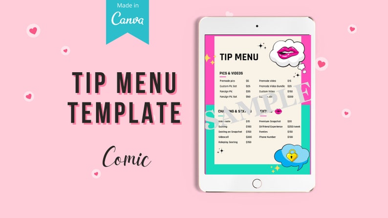 Onlyfans Tip Menu Tipping TemplateContent Menu Canva Template