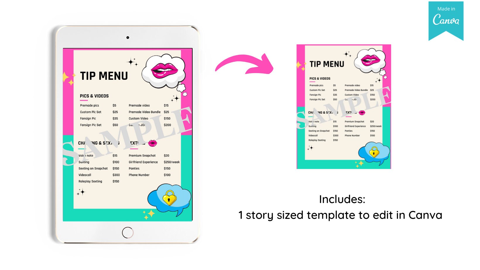 Onlyfans Tip Menu Tipping TemplateContent Menu Canva Template