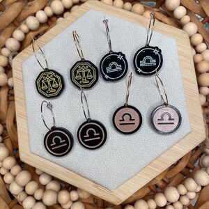 Libra Zodiac Hoop Earrings - Black Acrylic with Choice of Inlay, Boho Astrology Fashion Statement