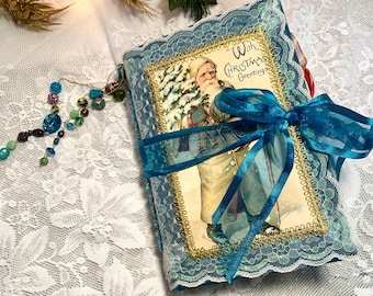 Vintage Christmas Journal, Christmas Junk Journal, Vintage ephemera book, Handmade Journal, Santa, Holiday Planner, Christmas Gift, Art Book