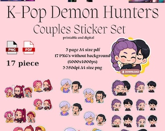 Kpop Demon Hunters Couples Digital Sticker Set | Planner Stickers | GoodNotes Stickers | Transparent PNGs | Printable PDF | Digital