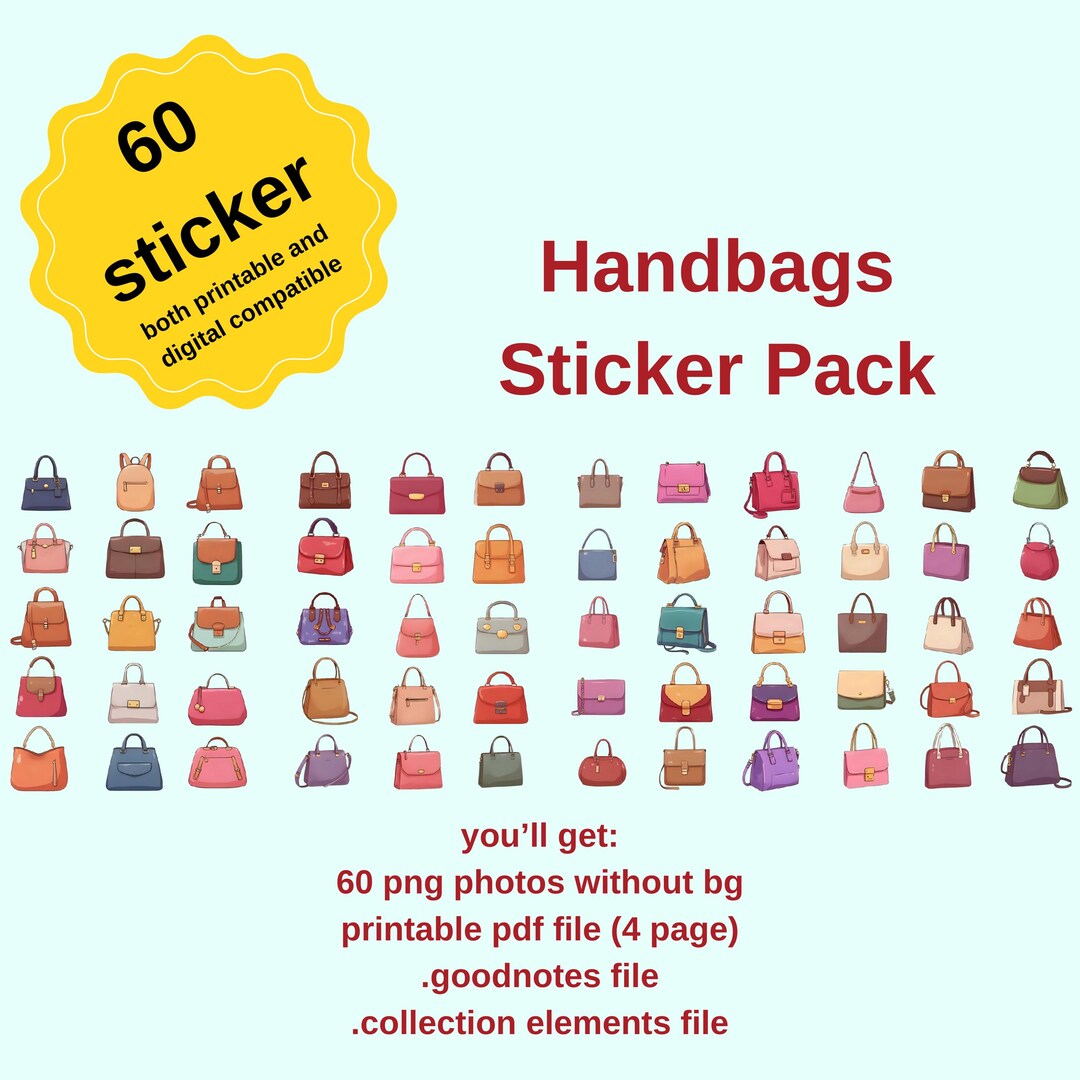 Handbag Sticker Design Handbag Digital Stickers: Planner, Journal, Scrapbook (PNG, PDF ...