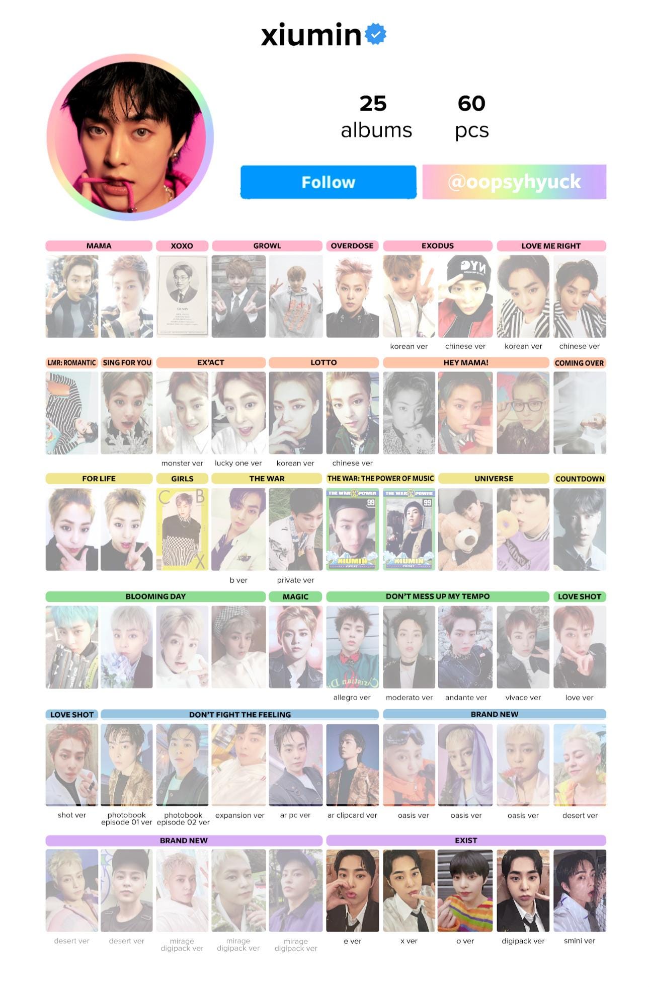 Exo Xiumin Album Photocards Original 56 Pc | From Mama to Brand