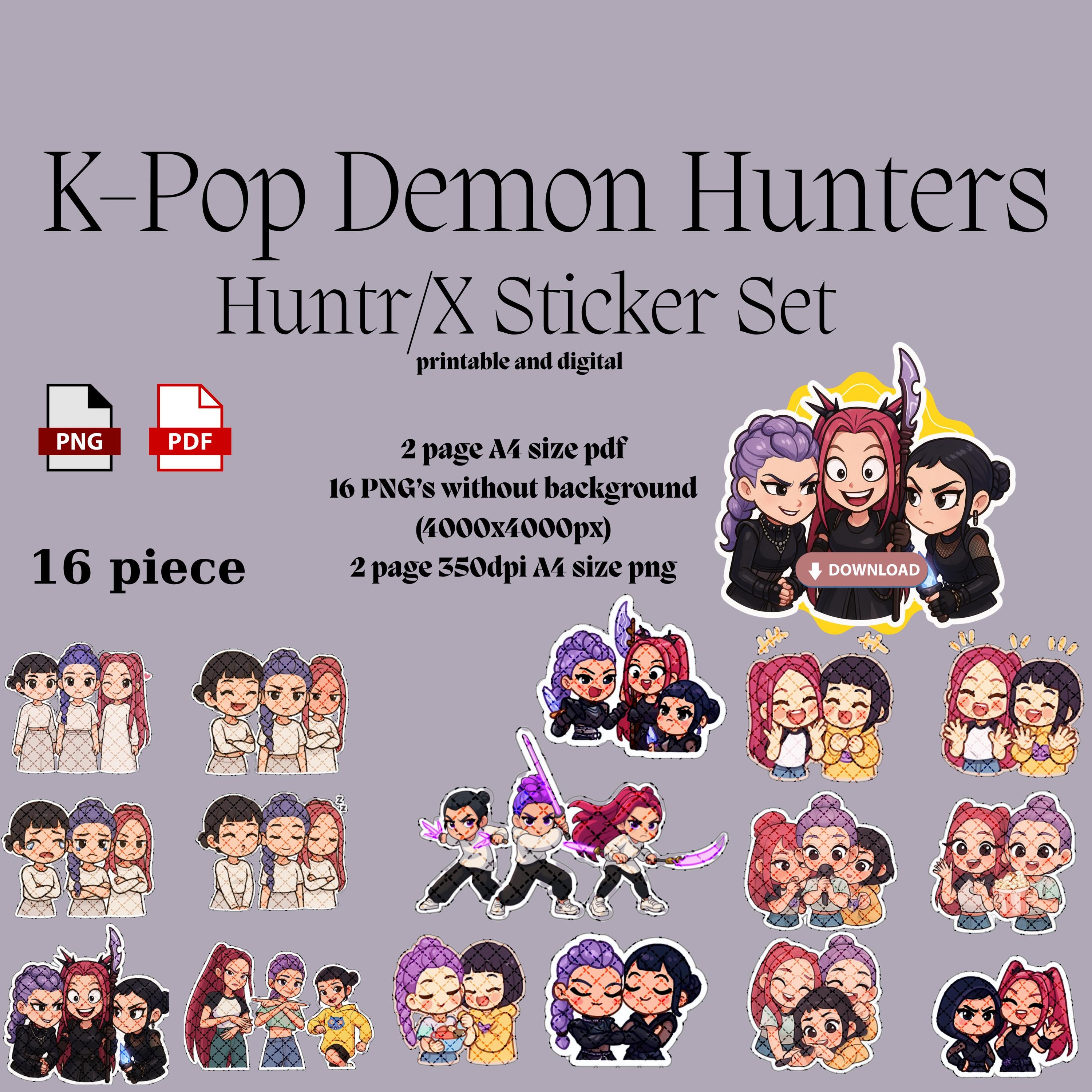 Kpop Demon Hunters Huntr/x Digital Sticker Set | Planner Stickers | GoodNotes Stickers | Transparent PNGs | Printable PDF | Digital