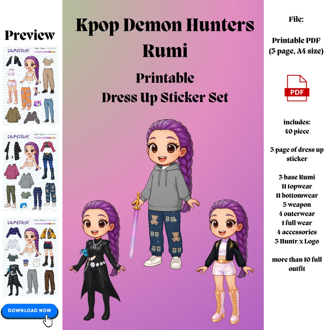 Kpop Demon Hunters Rumi Dress up Sticker Set (printable PDF) - Etsy