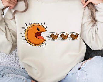 Pumpkin Pie Sweatshirt, Funny Fall Shirt, Thanksgiving Gamer Gift, Pie Chasing Tshirt, Pumpkin Pie Lover Tee, Autumn Silly Turkey Crewneck