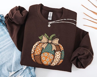 Bluza z nadrukiem dyni na Halloween, retro, upiorny strój na sezon, koszulka z dynią na Halloween, uroczy prezent na Halloween dla kobiet