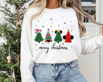 Comfort Colors Disney Merry Christmas Tree Shirt, Disney Merry Christmas Sweatshirt, Disney Merry Christmas Ears Shirt
