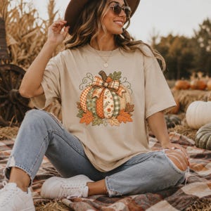 Patchwork Pumpkin Shirt, Fall Comfort Colors Shirt, Preppy Autumn Tee, Cute Pumpkin Shirt, Thanksgiving Shirt, Cozy Fall Graphic Tee