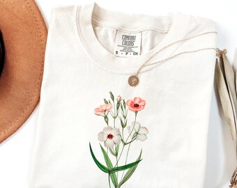 Maglietta floreale Comfort Colors, design botanico vintage