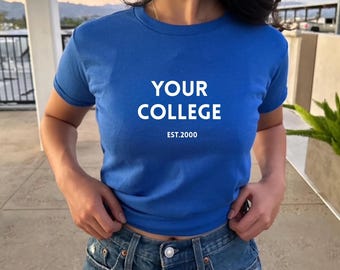 Custom College Baby Tee, Personalized Trendy Y2K Shirt, College Merch Baby Tee, Tailgate Game Day Tee, Drinking Team, Sorority Gift College