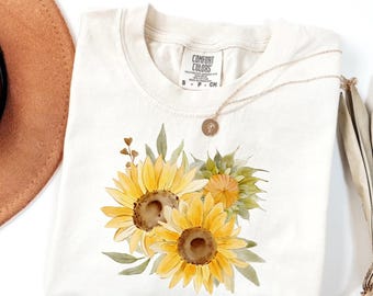 Comfort Colors Sunflower Shirt,  Vintage Flowers Tshirt, Summer Wildflower Shirt, Boho Tee, Botanical Shirt, Sunflower Lover Gifts For Her