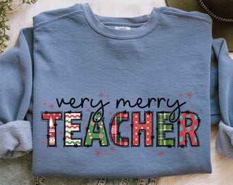 Comfort Colors Very Merry Teacher Christmas Shirt, Teacher Xmas Tree Sweatshirt, Merry Christmas T-Shirt, Christmas Gift For Teacher Tee