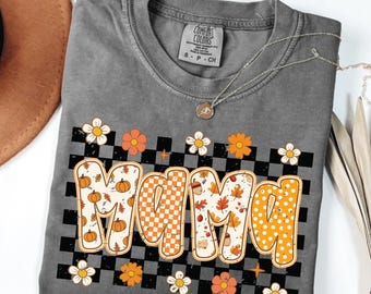 Camiseta Comfort Colors Custom Preppy Floral para Mamá de Otoño, Calabaza de Otoño, Calabaza Encaje Mamá, Estampado Floral de Otoño, Coqueta de Otoño, Calabaza Especiada