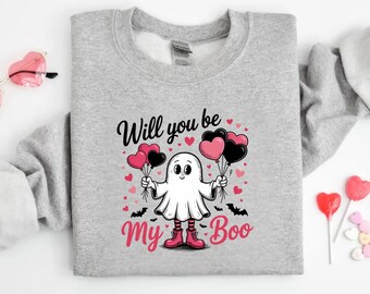 Sweatshirt Will You Be My Boo, Ghost-trui, Valentijnsdag-hoody, XOXO-sweatshirt, dames-sweater Valentijnsdag, hartsweater