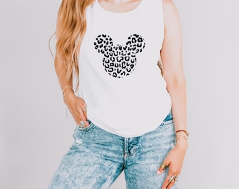 Comfort Colors Leopard Minnie Mouse Tank Top, Cute Disney Mom Top, Leopard Minnie Ear Shirt, Leopard Women Shirt