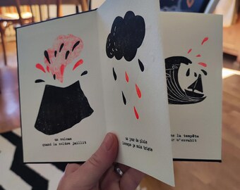 Leporello de 10 linogravures "Je me sens comme...", petit imagier des émotions