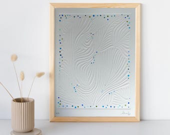 Confettis - Linogravure gaufrée rehaussée à l'aquarelle