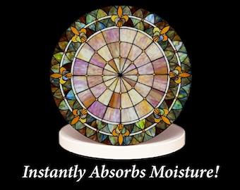 Absorbent Stone Coasters, Digitally Printed, Stained Glass, Select from 1 to 8 Ceramic Coasters, FREE SHIPPING