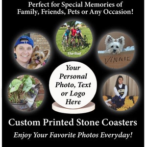 Personalized Absorbent Stone Coasters, Digitally Printed, Set of 2 or Set of 4, FREE SHIPPING