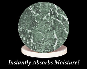 Absorbent Stone Coasters, Digitally Printed, Green Marble, Select from 1 to 8 Ceramic Coasters, FREE SHIPPING