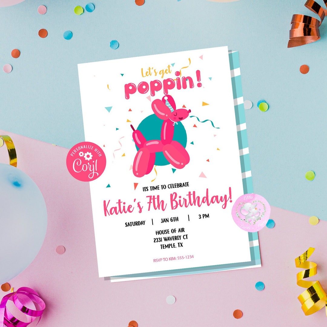 Lets Get Poppin Balloon Animal Theme Birthday Invite Editable Etsy