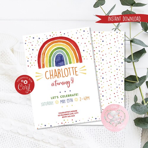 Editable Rainbow Birthday Party Invitation Printable Art Party - Etsy