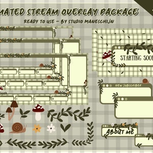 Animated Cottagecore Green Stream Package | OBS, SLOBS, Twitch Overlay | Cozy, Cute Overlay for Autumn/Fall | Customizable Stream Pack