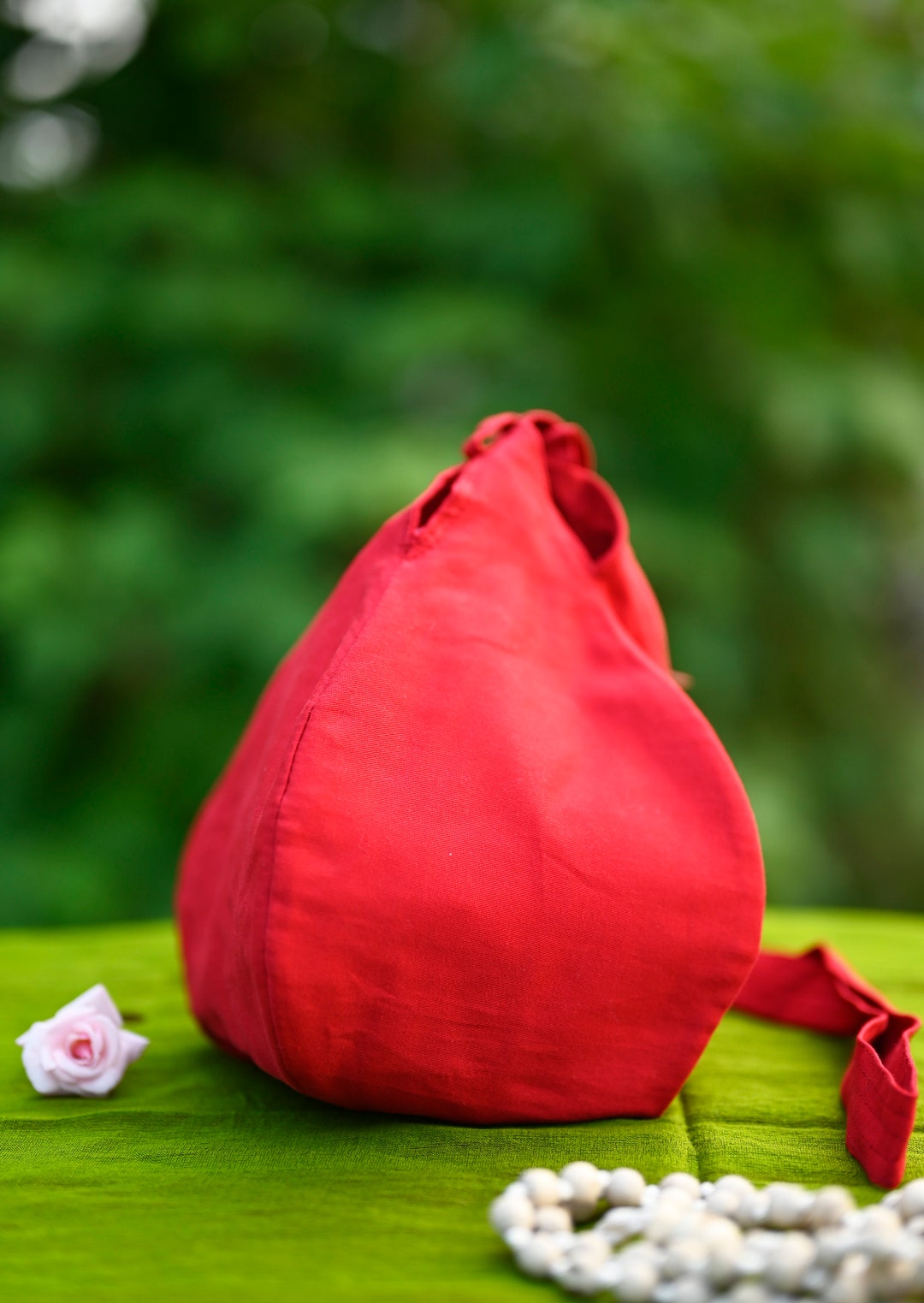 Red Cotton Japa Bag, Chanting Bag, Prayer Bag, Elevate Your Spiritual