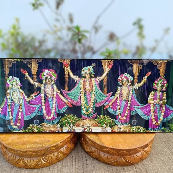 Beautiful Iskcon mayapur Pancha tattva picture, size 6"×16" inches, laminated super quality Lord Chaitanya picture, holy things