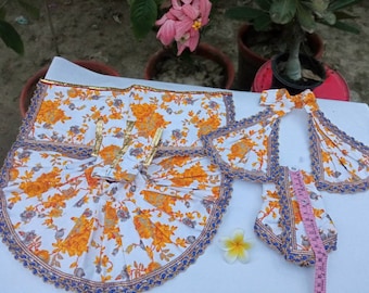 Wunderschönes Baumwolle Radha krishna weiß gelb blumen bedrucktes Kleid Gr. 15 cm für 12" Radha krishna murti/idol beste Qualität heilige Dinge
